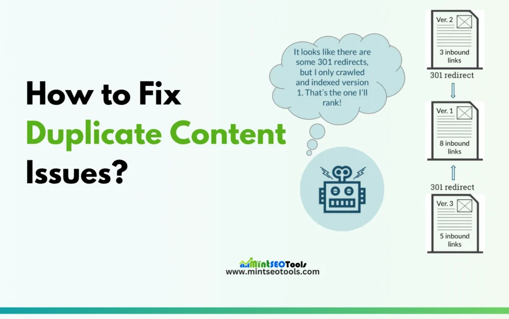 this images show diagram how to fix duplicate content issues in technical seo