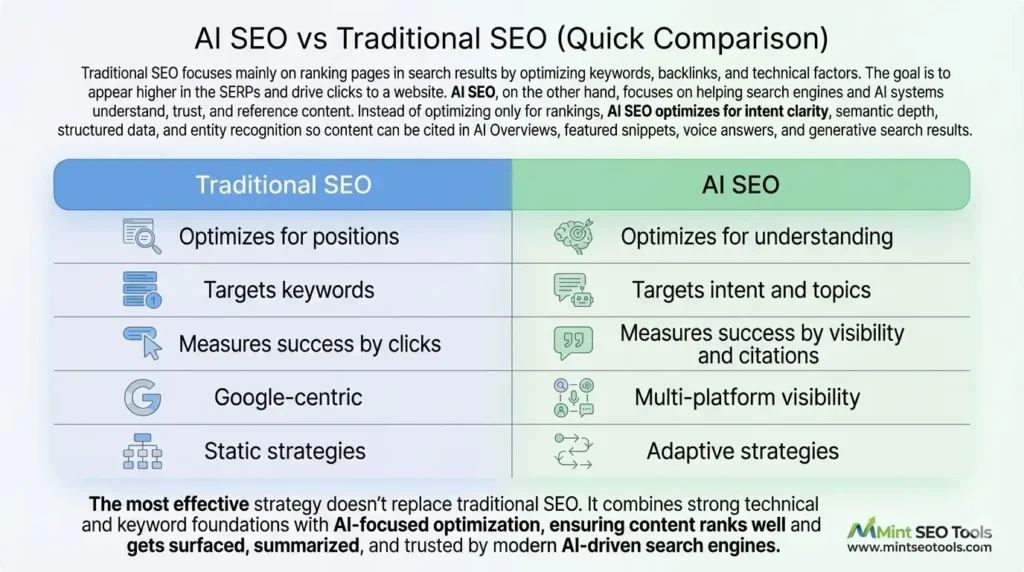 AI SEO vs Traditional SEO (Quick Comparison)