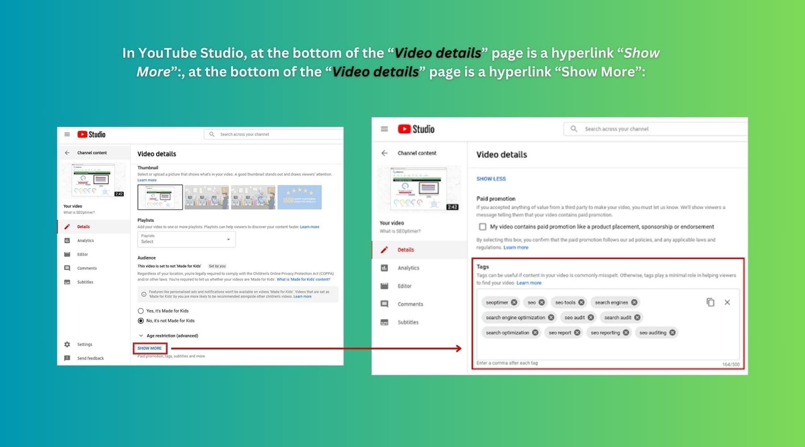 youtube tags in youtube studio